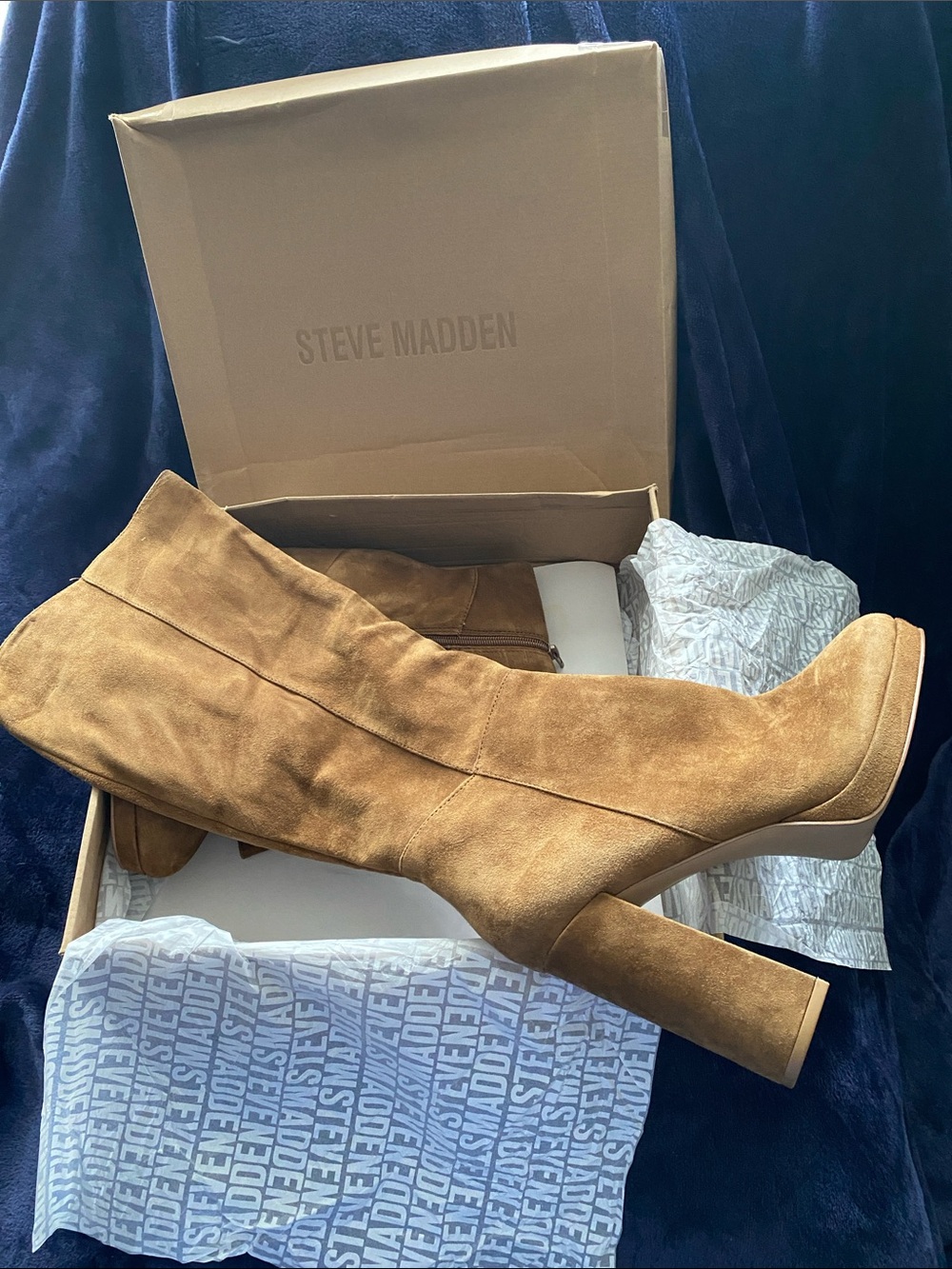 Steve Madden Camel Suede High Block Heel Boots